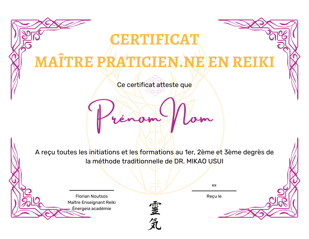 certificat maître praticien en reiki